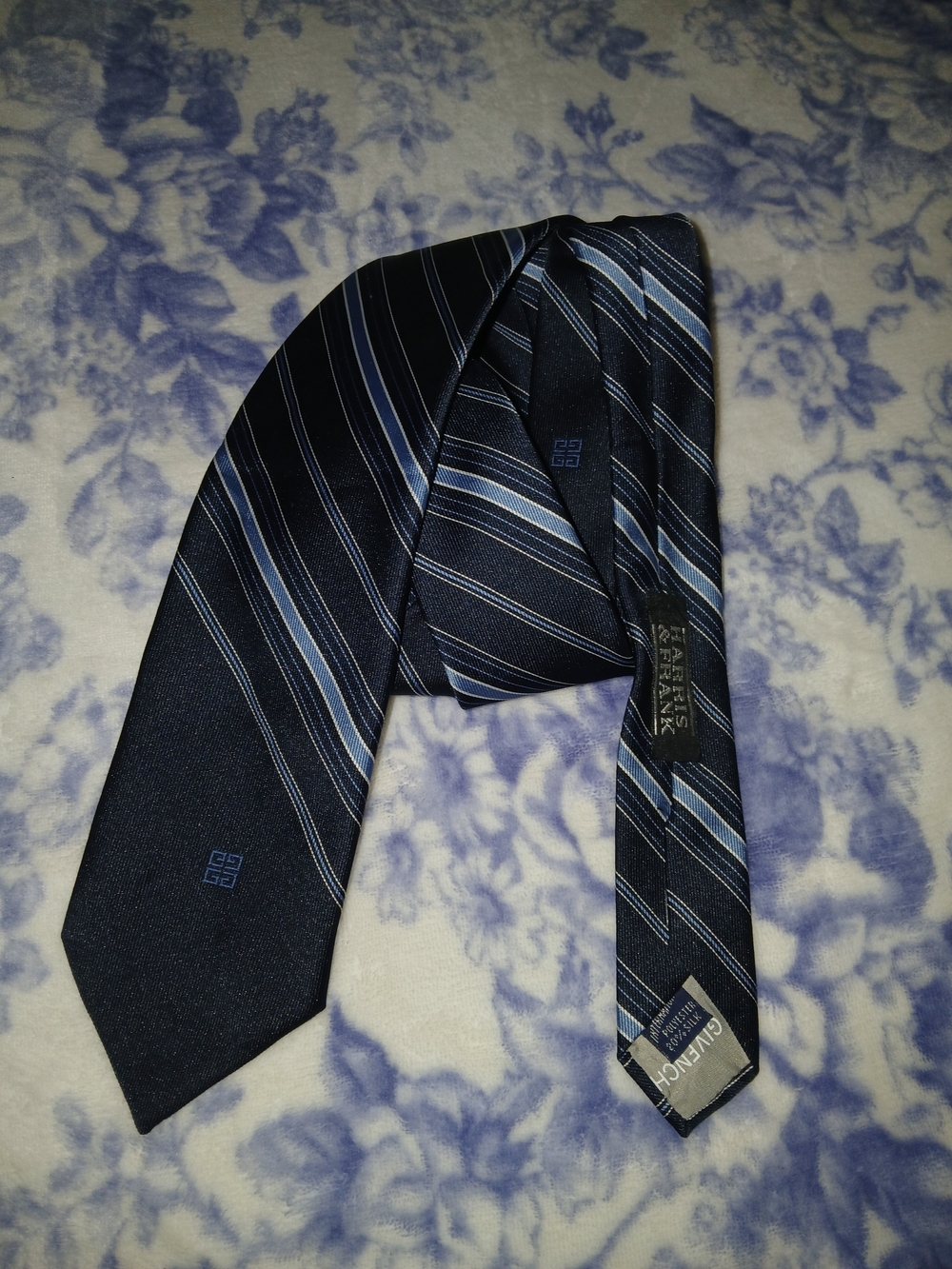Givenchy Navy and Light Blue Striped Silk Tie